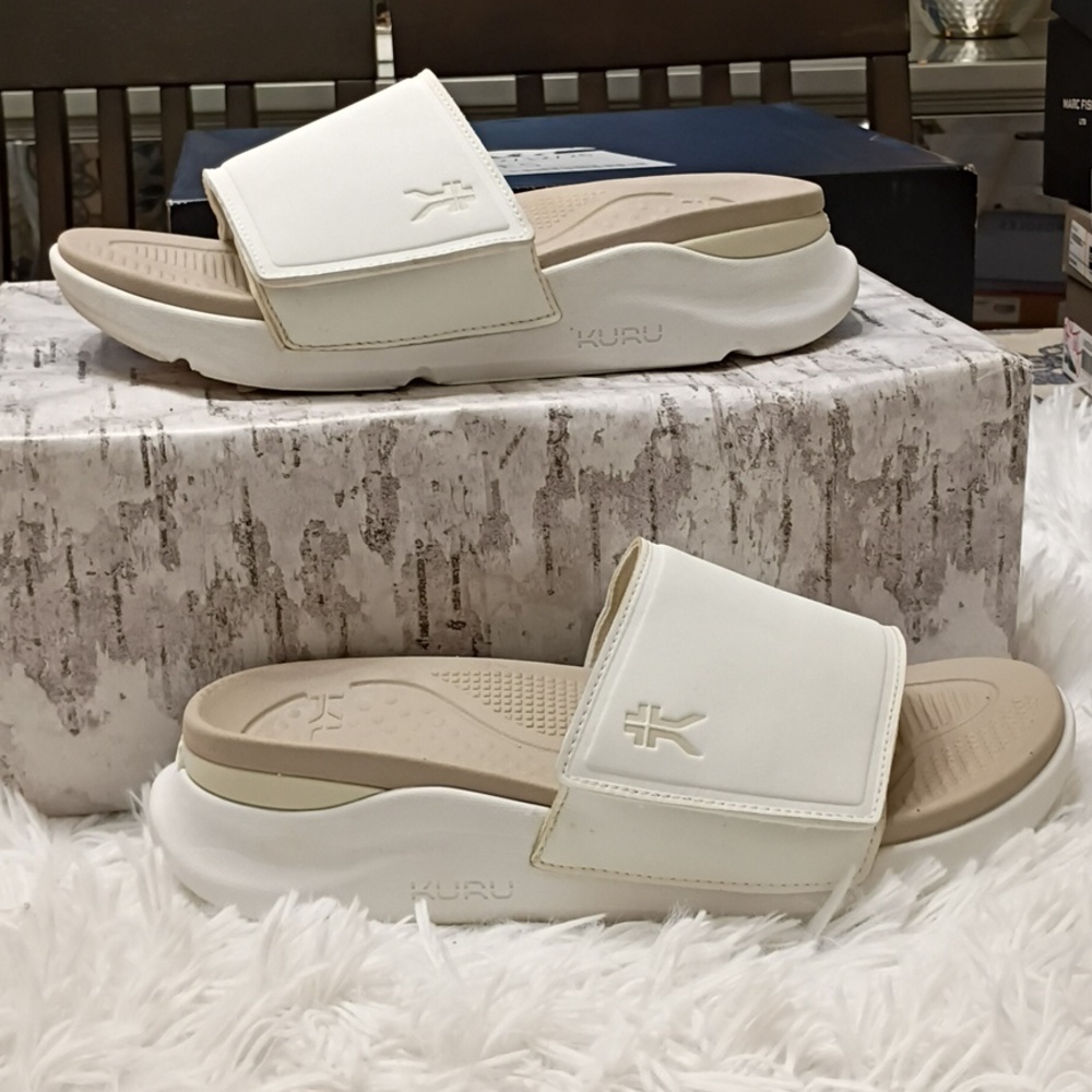 KURU Moment Cream Arch supportive premium recovery slide Sandals Arch Support - Picture 2 of 16
